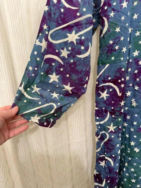 VINTAGE💥 Trade Wind Rayon Long Sleeve Maxi Button Celestial Dress - Picture 4 of 8